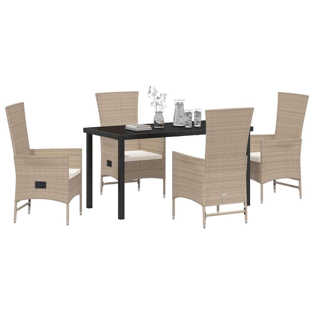 Set da Pranzo per Giardino con cuscino 5 pcs Beige polyrattan - homemem39