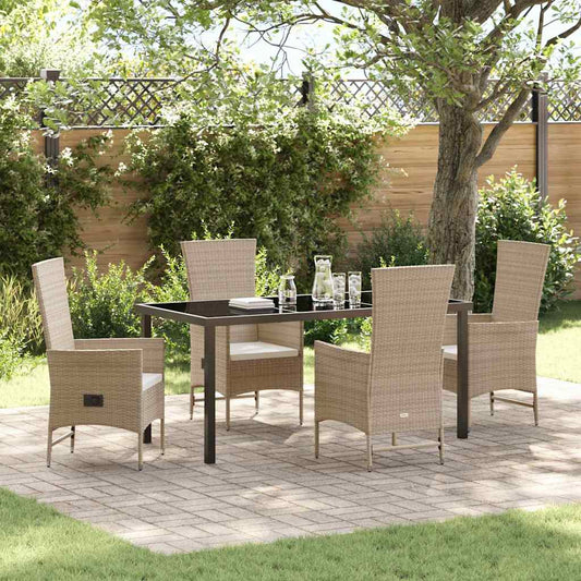 Set da Pranzo per Giardino con cuscino 5 pcs Beige polyrattan - homemem39