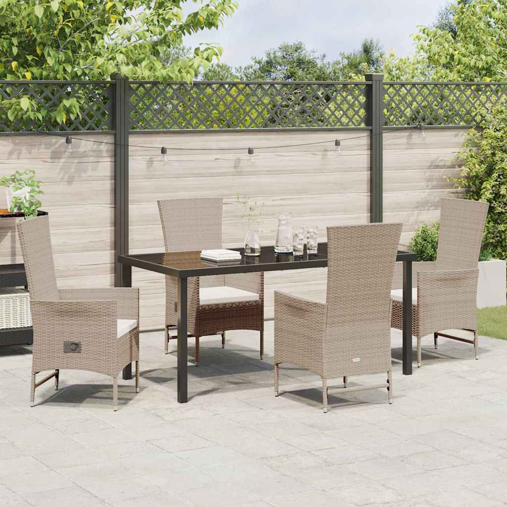 Set da Pranzo per Giardino con cuscino 5 pcs Beige polyrattan - homemem39