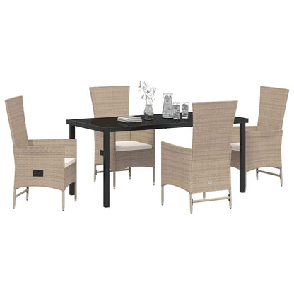 Set da Pranzo per Giardino con cuscino 5 pcs Beige polyrattan - homemem39