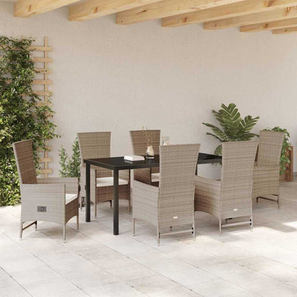 Set da Pranzo per Giardino con cuscino 7 pcs Beige polyrattan - homemem39