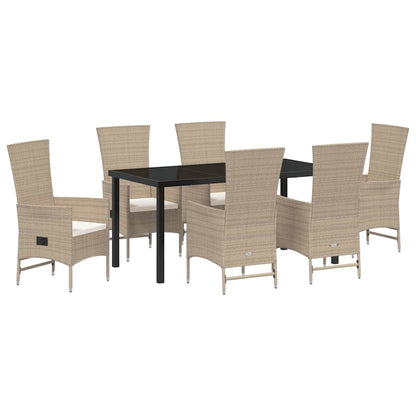 Set da Pranzo per Giardino con cuscino 7 pcs Beige polyrattan - homemem39