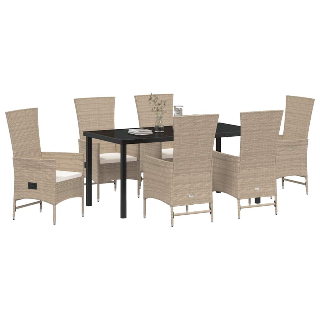 Set da Pranzo per Giardino con cuscino 7 pcs Beige polyrattan - homemem39