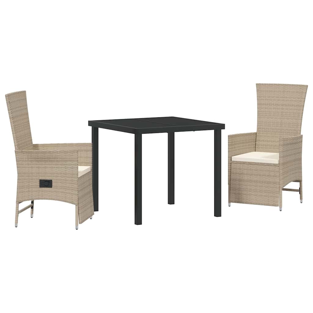 Set da Pranzo per Giardino con cuscino 3 pcs Beige polyrattan - homemem39