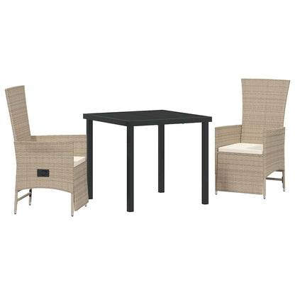 Set da Pranzo per Giardino con cuscino 3 pcs Beige polyrattan - homemem39