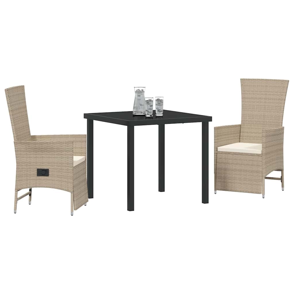 Set da Pranzo per Giardino con cuscino 3 pcs Beige polyrattan - homemem39