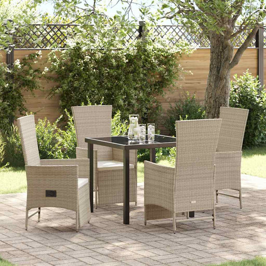 Set da Pranzo per Giardino con cuscino 5 pcs Beige polyrattan - homemem39
