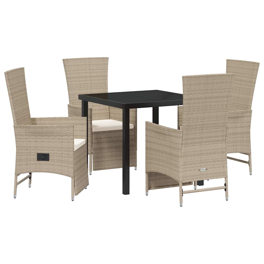 Set da Pranzo per Giardino con cuscino 5 pcs Beige polyrattan - homemem39