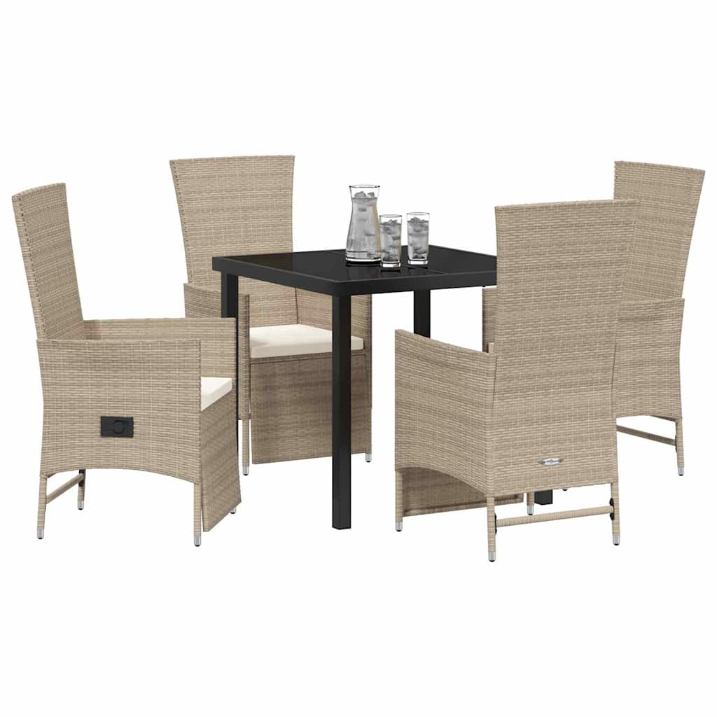 Set da Pranzo per Giardino con cuscino 5 pcs Beige polyrattan - homemem39