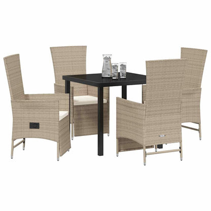 Set da Pranzo per Giardino con cuscino 5 pcs Beige polyrattan - homemem39