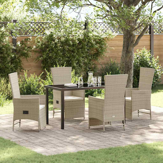 Set da Pranzo per Giardino con cuscino 5 pcs Beige polyrattan - homemem39