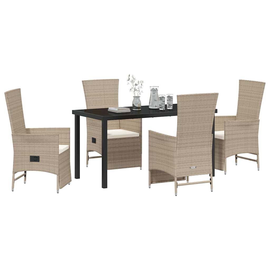 Set da Pranzo per Giardino con cuscino 5 pcs Beige polyrattan - homemem39