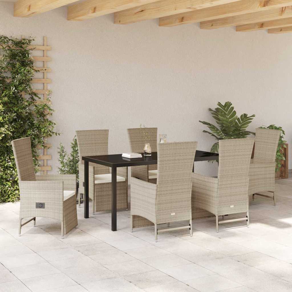 Set da Pranzo per Giardino con cuscino 7 pcs Beige polyrattan - homemem39