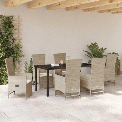 Set da Pranzo per Giardino con cuscino 7 pcs Beige polyrattan - homemem39