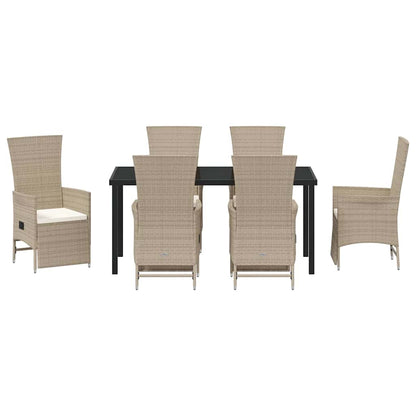 Set da Pranzo per Giardino con cuscino 7 pcs Beige polyrattan - homemem39