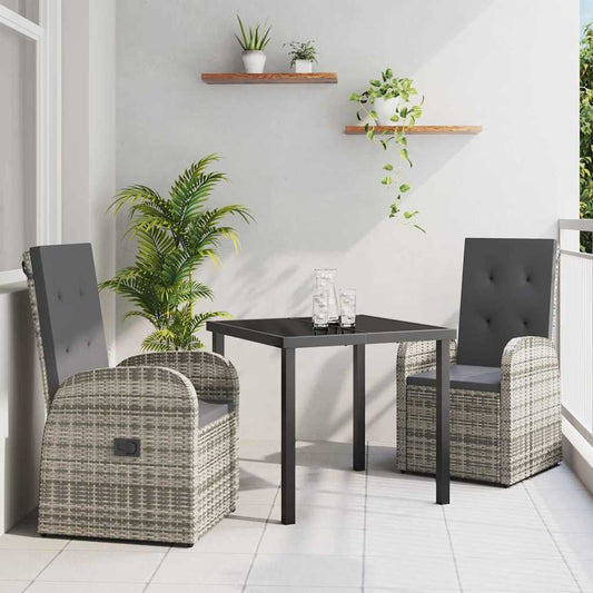 Set da Pranzo per Giardino con cuscino 3 pcs Grigio polyrattan - homemem39