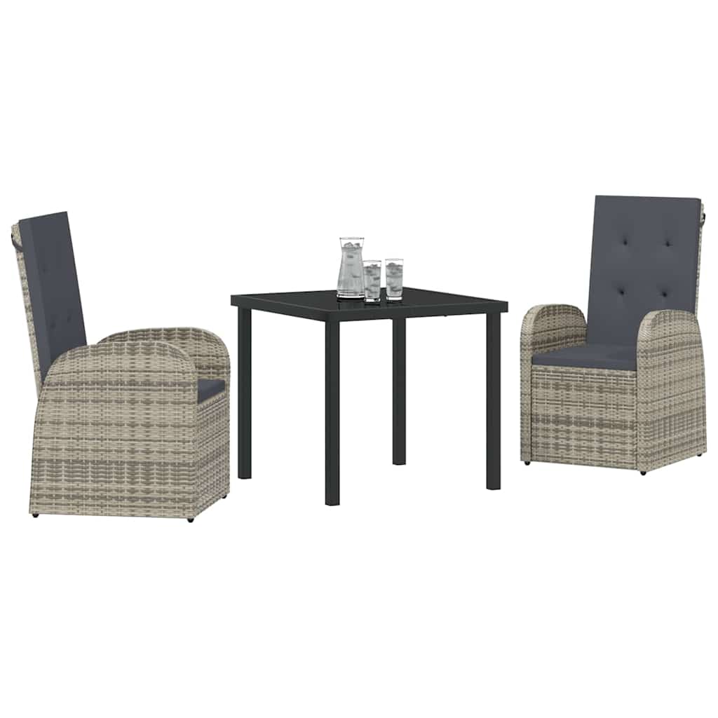 Set da Pranzo per Giardino con cuscino 3 pcs Grigio polyrattan - homemem39