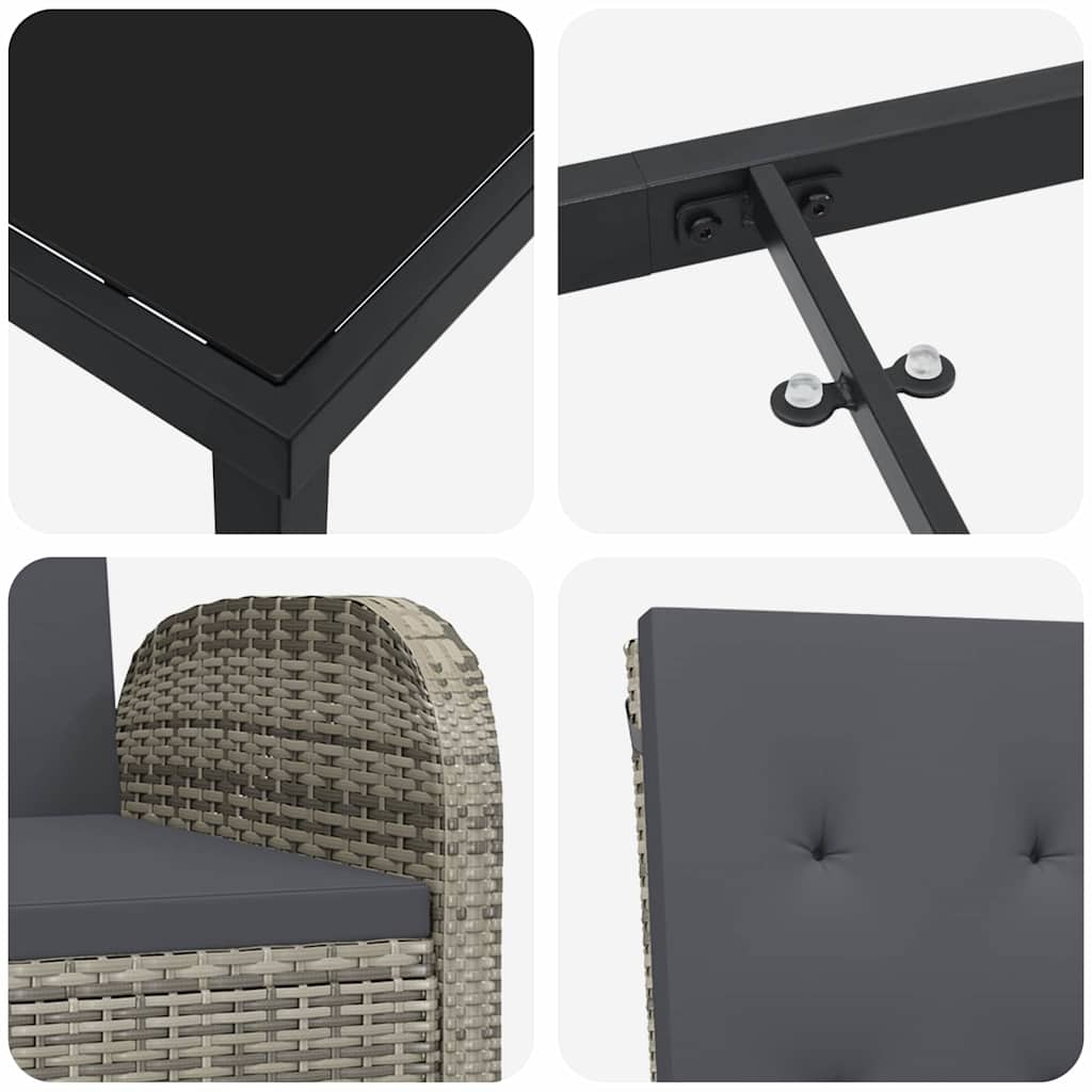 Set da Pranzo per Giardino con cuscino 5 pcs Grigio polyrattan - homemem39