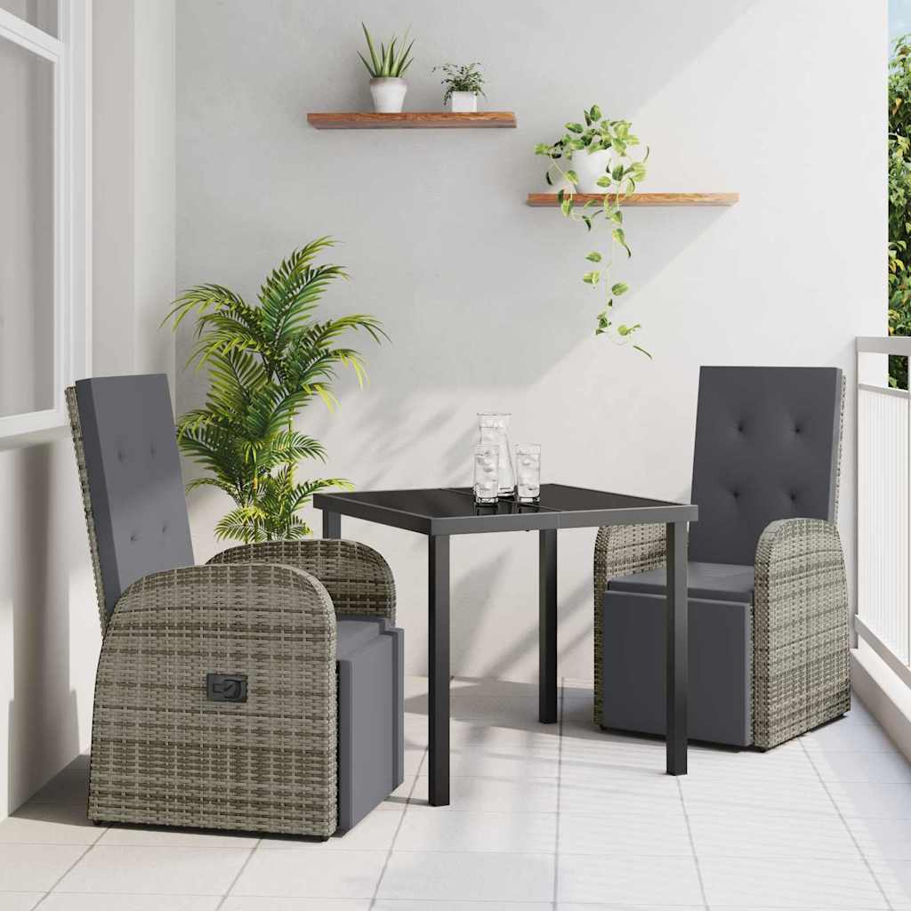 Set da Pranzo per Giardino con cuscino 3 pcs Grigio polyrattan - homemem39