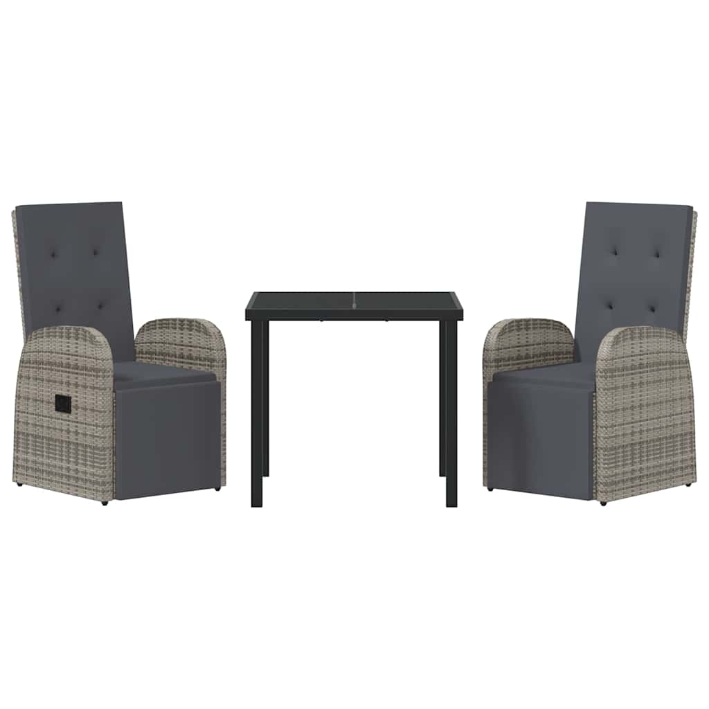 Set da Pranzo per Giardino con cuscino 3 pcs Grigio polyrattan - homemem39