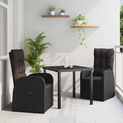 Set da Pranzo per Giardino con cuscino 3 pcs Nero polyrattan - homemem39