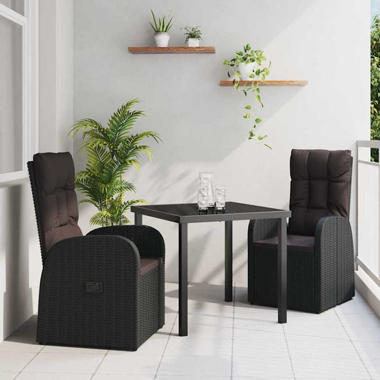Set da Pranzo per Giardino con cuscino 3 pcs Nero polyrattan - homemem39