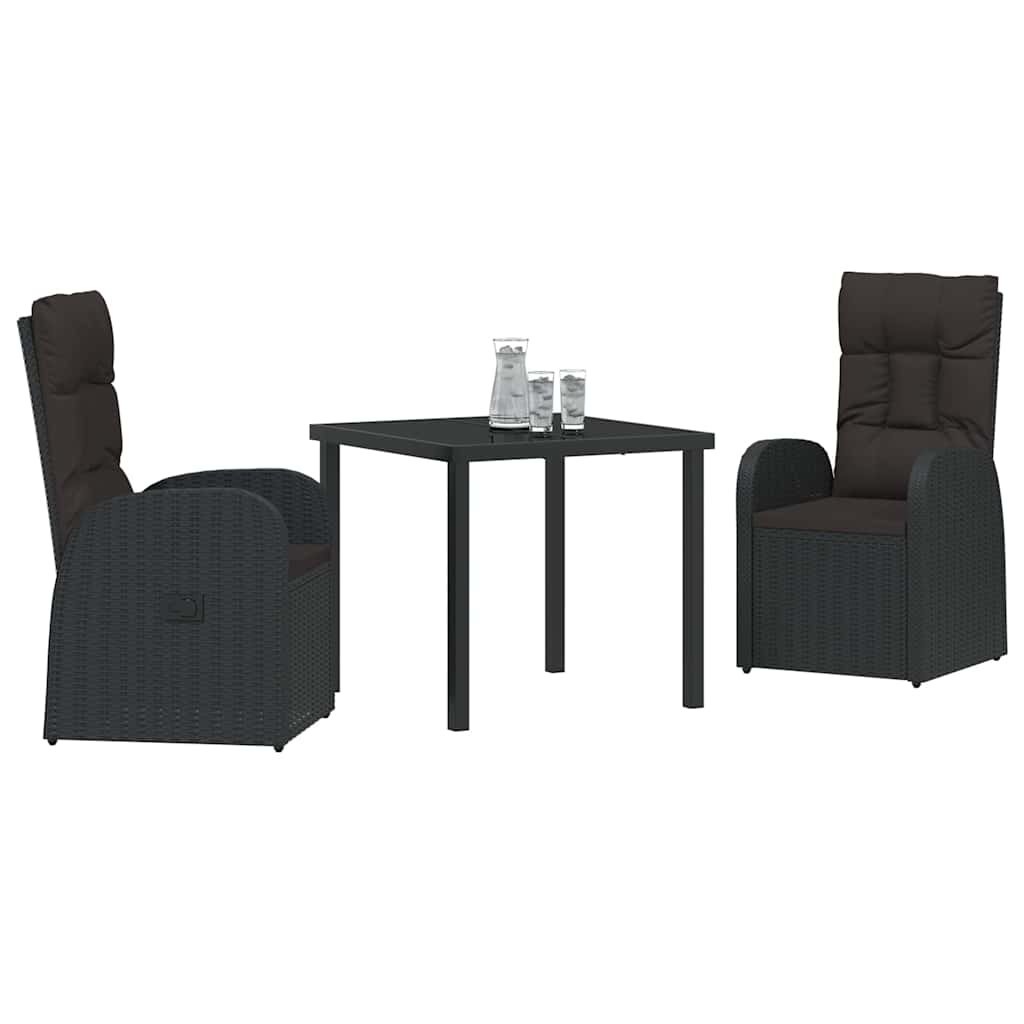 Set da Pranzo per Giardino con cuscino 3 pcs Nero polyrattan - homemem39