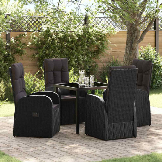 Set da Pranzo per Giardino con cuscino 5 pcs Nero polyrattan - homemem39