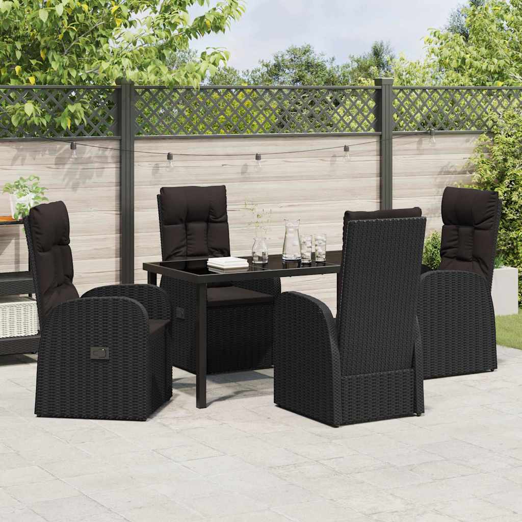 Set da Pranzo per Giardino con cuscino 5 pcs Nero polyrattan - homemem39