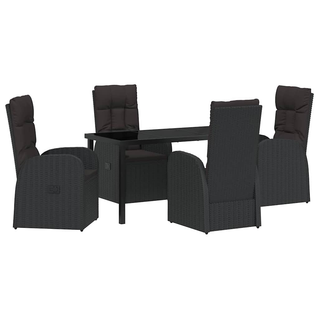Set da Pranzo per Giardino con cuscino 5 pcs Nero polyrattan - homemem39