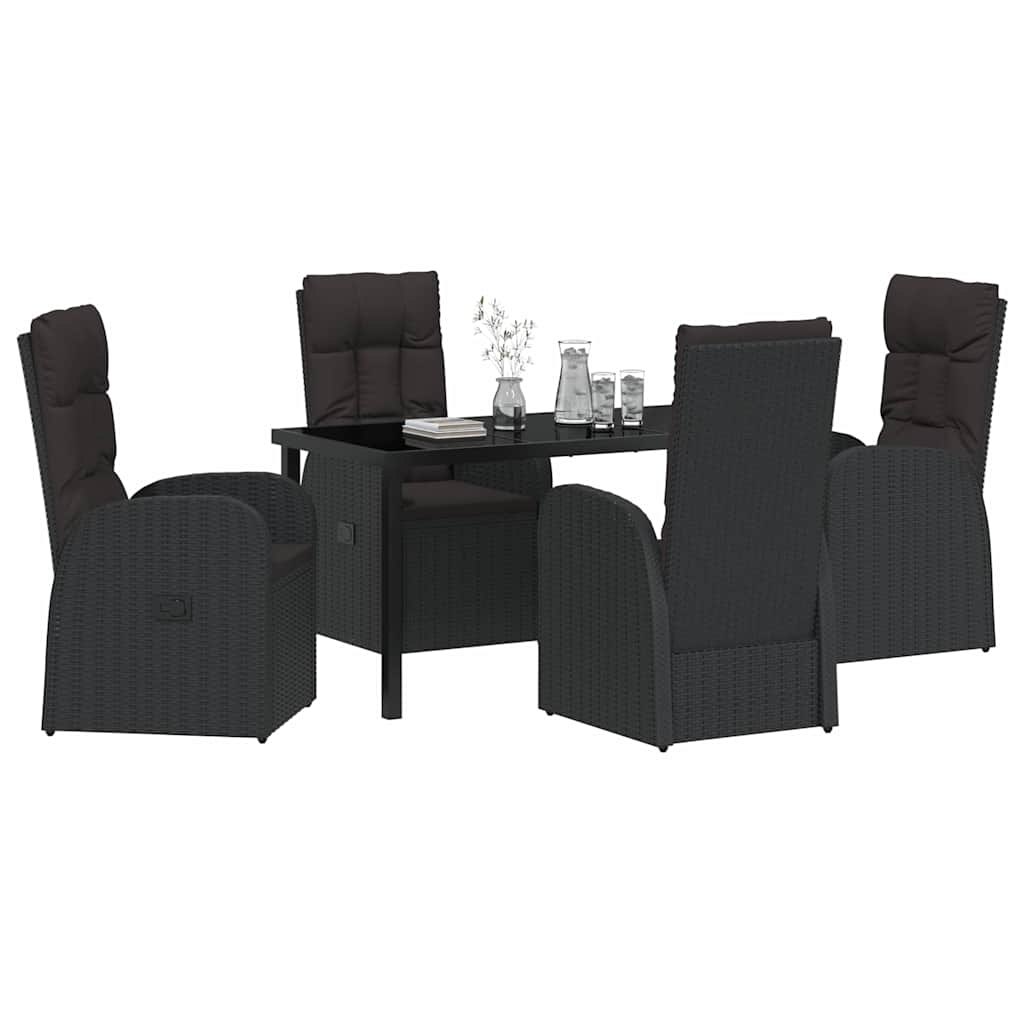 Set da Pranzo per Giardino con cuscino 5 pcs Nero polyrattan - homemem39