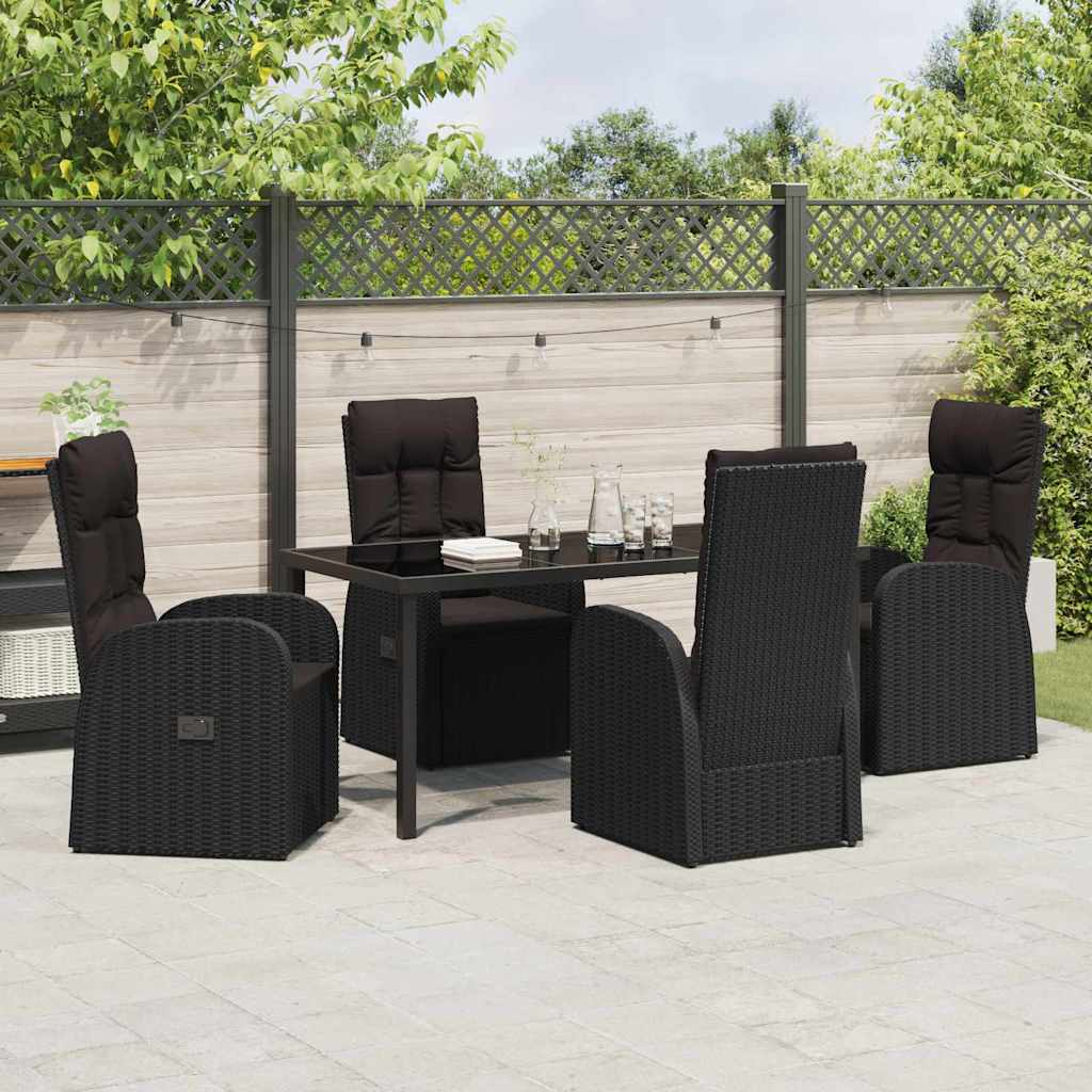 Set da Pranzo per Giardino con cuscino 5 pcs Nero polyrattan - homemem39
