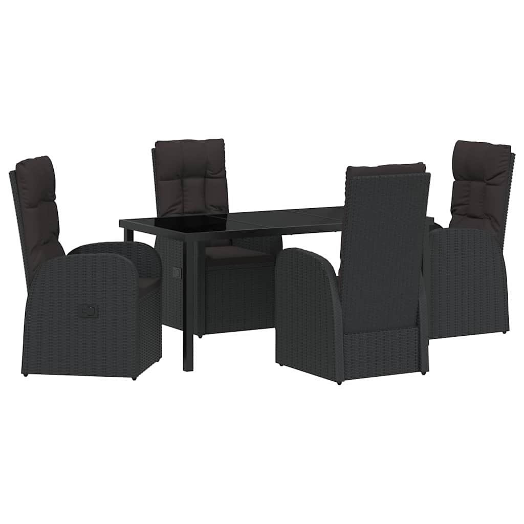 Set da Pranzo per Giardino con cuscino 5 pcs Nero polyrattan - homemem39