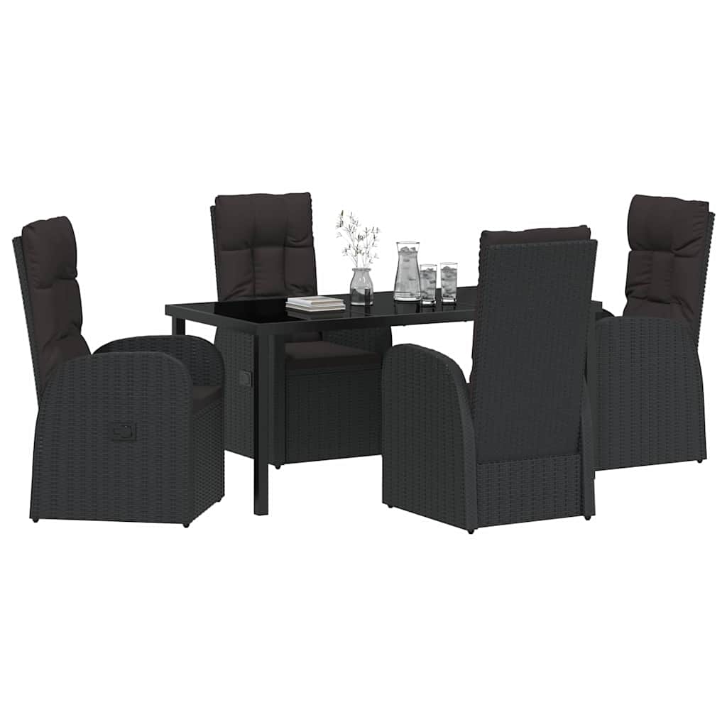 Set da Pranzo per Giardino con cuscino 5 pcs Nero polyrattan - homemem39