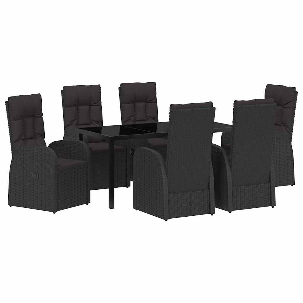 Set da Pranzo per Giardino con cuscino 7 pcs Nero polyrattan - homemem39