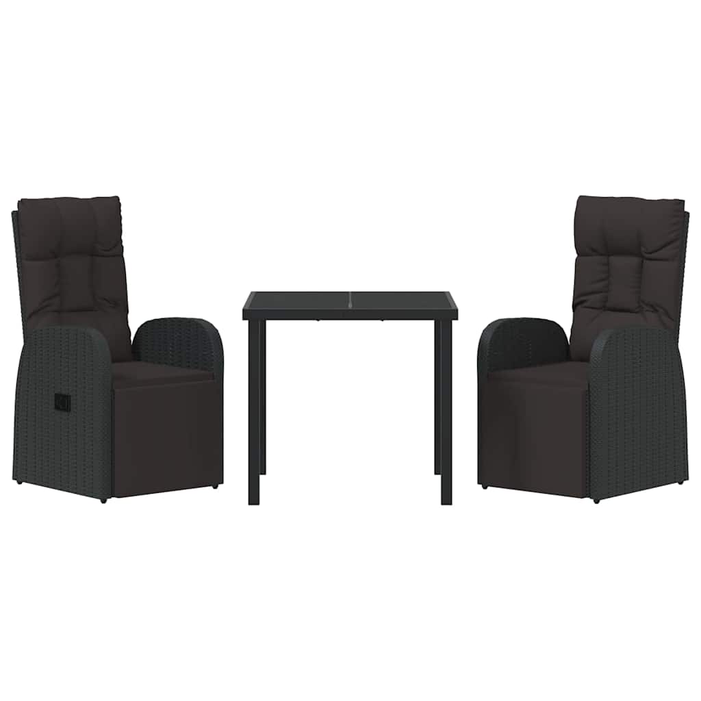 Set da Pranzo per Giardino con cuscino 3 pcs Nero polyrattan - homemem39