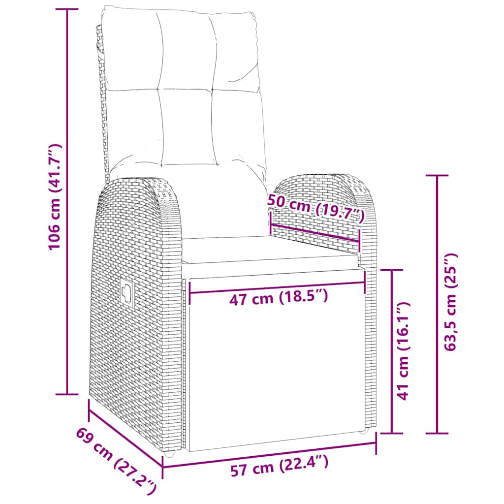 Set da Pranzo per Giardino con cuscino 3 pcs Nero polyrattan - homemem39