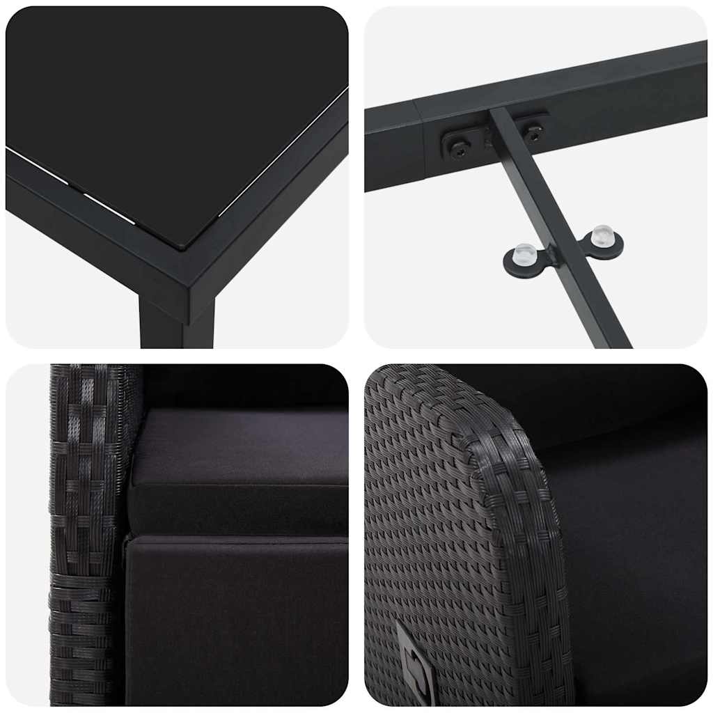 Set da Pranzo per Giardino con cuscino 5 pcs Nero polyrattan | homemem39