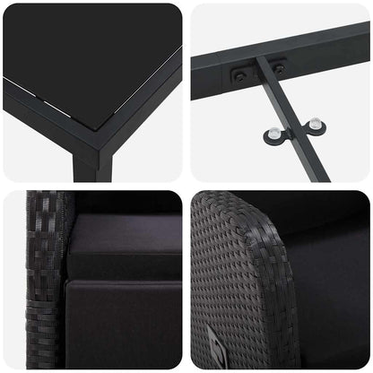 Set da Pranzo per Giardino con cuscino 5 pcs Nero polyrattan | homemem39