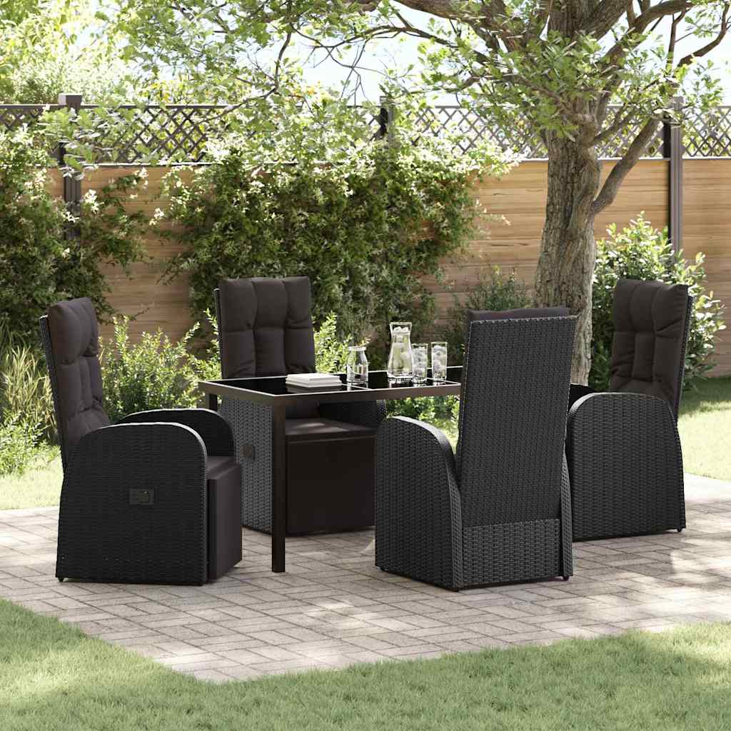 Set da Pranzo per Giardino con cuscino 5 pcs Nero polyrattan | homemem39