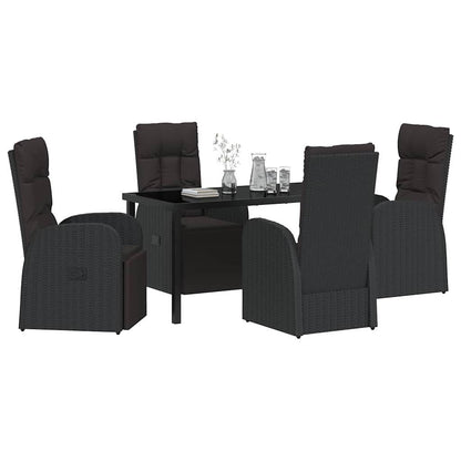 Set da Pranzo per Giardino con cuscino 5 pcs Nero polyrattan | homemem39