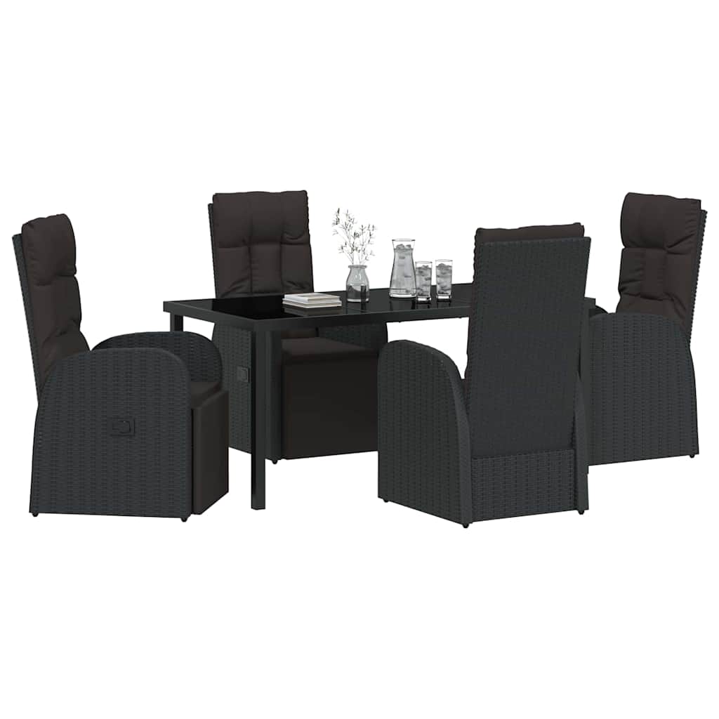 Set da Pranzo per Giardino con cuscino 5 pcs Nero polyrattan - homemem39