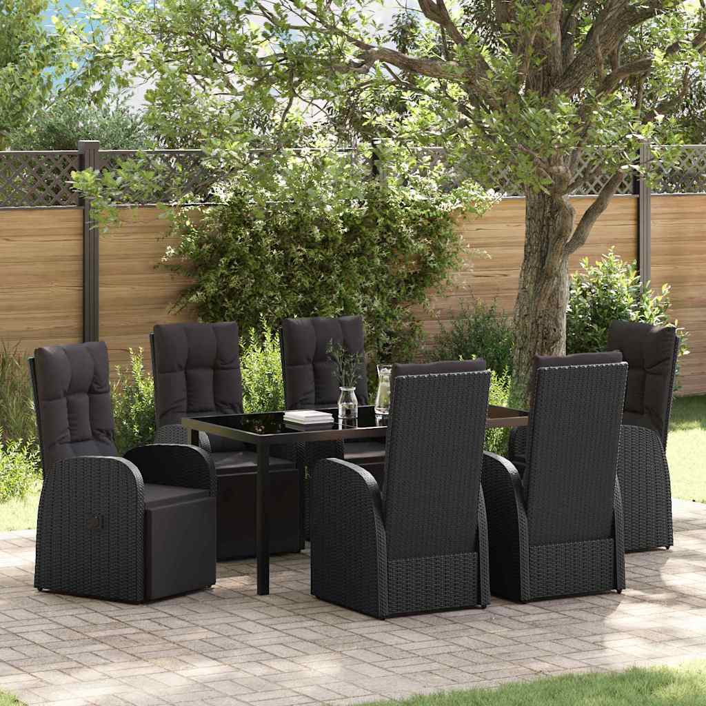 Set da Pranzo per Giardino con cuscino 7 pcs Nero polyrattan - homemem39