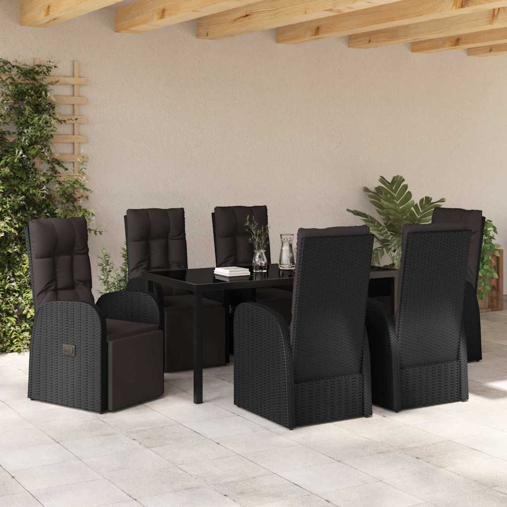Set da Pranzo per Giardino con cuscino 7 pcs Nero polyrattan - homemem39