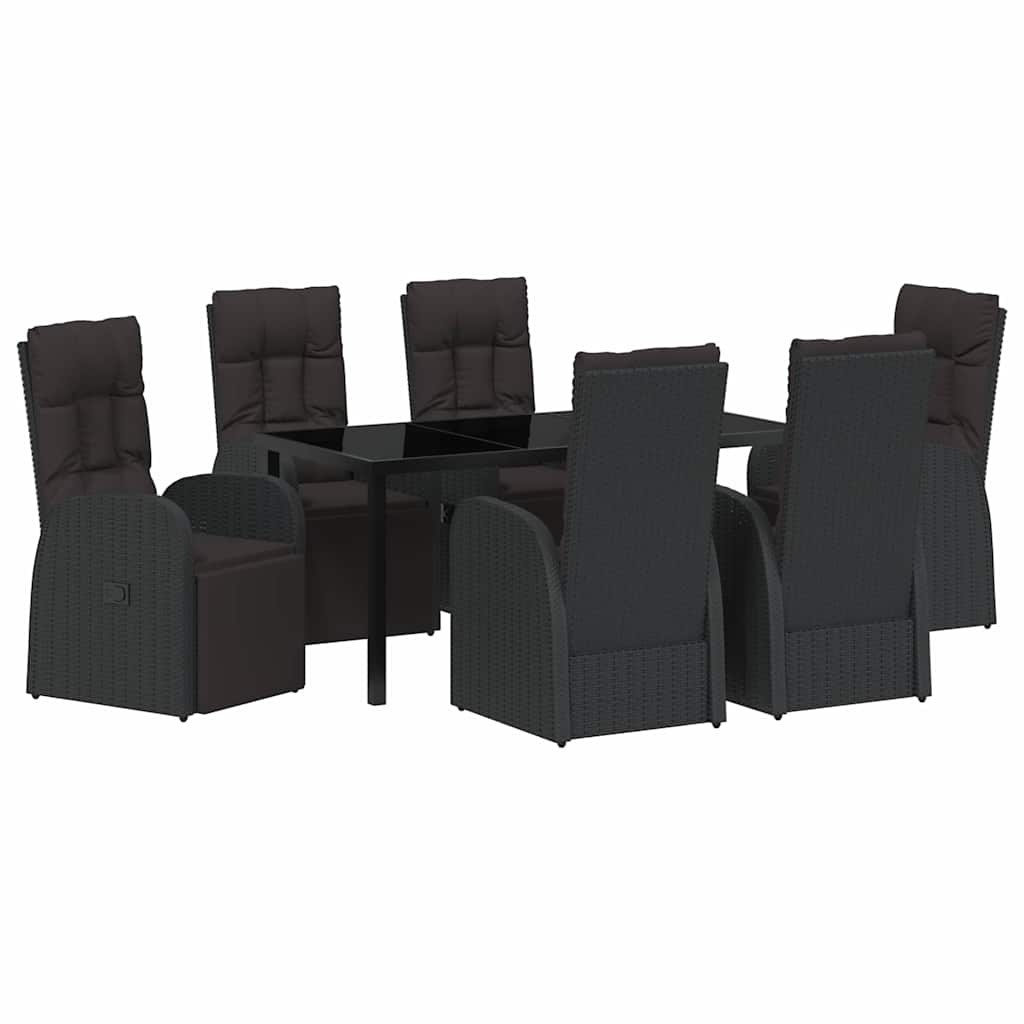 Set da Pranzo per Giardino con cuscino 7 pcs Nero polyrattan - homemem39