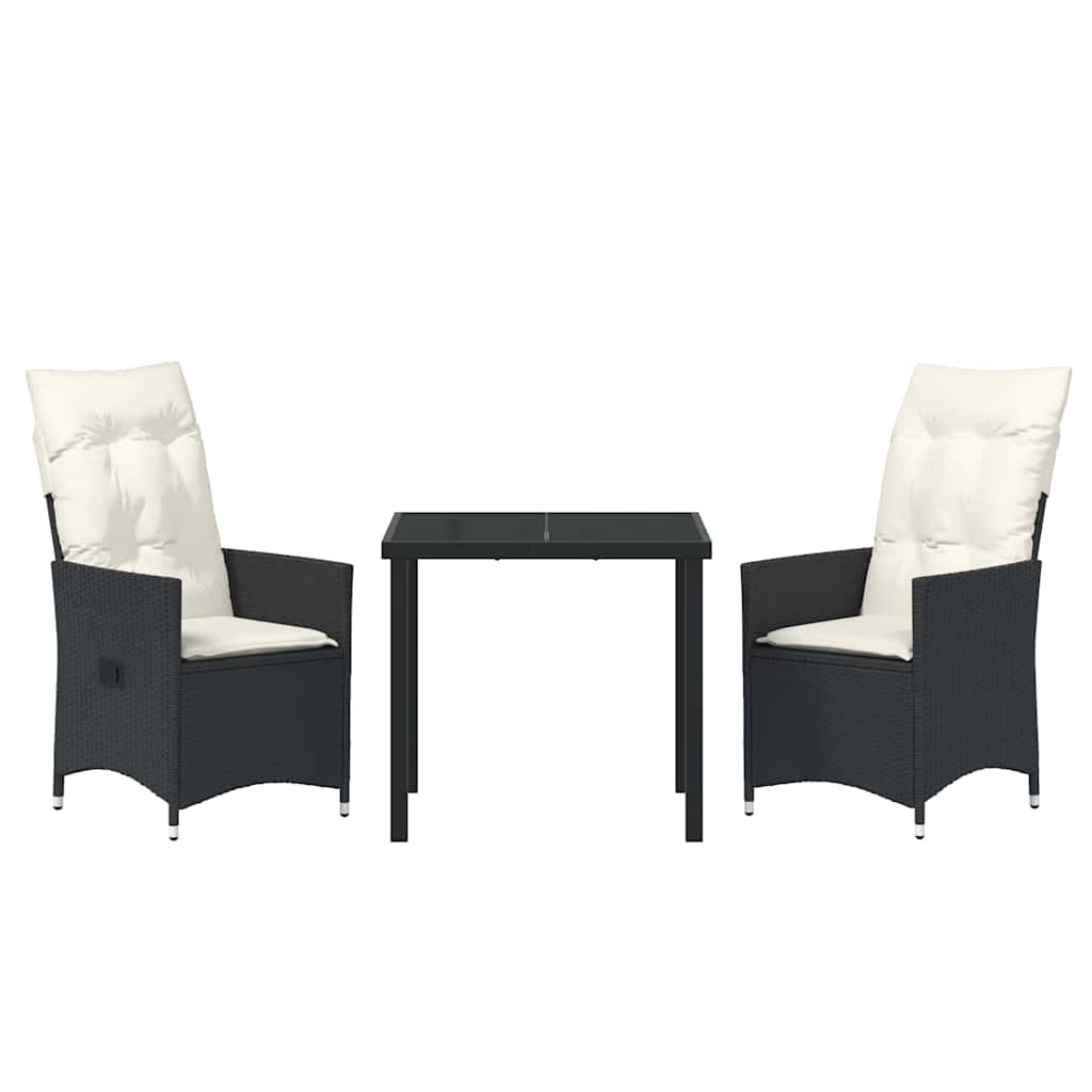 Set da Pranzo per Giardino con cuscino 3 pcs Nero Poly Rattan - homemem39