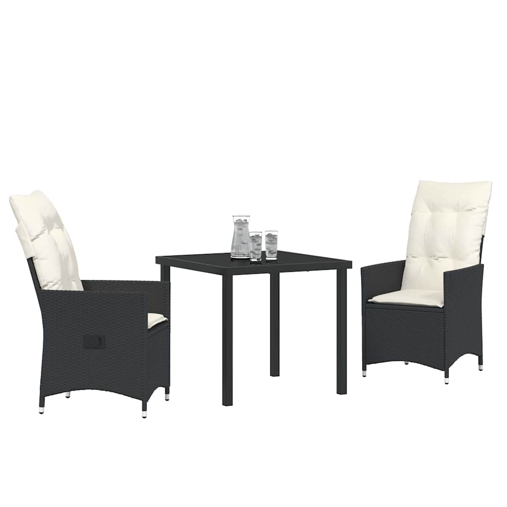 Set da Pranzo per Giardino con cuscino 3 pcs Nero Poly Rattan - homemem39
