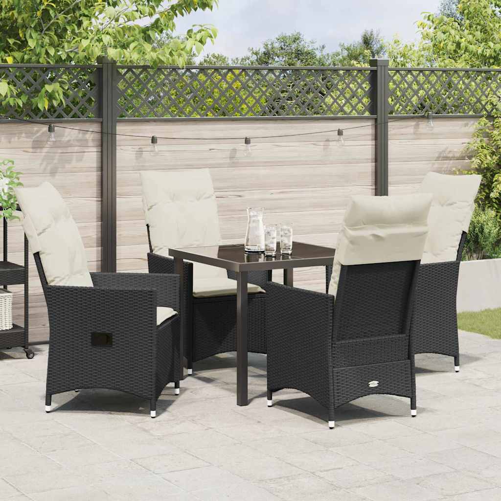 Set da Pranzo per Giardino con cuscino 5 pcs Nero Poly Rattan - homemem39
