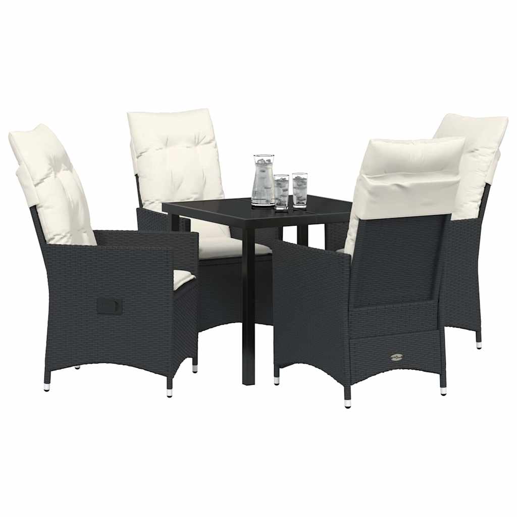 Set da Pranzo per Giardino con cuscino 5 pcs Nero Poly Rattan - homemem39