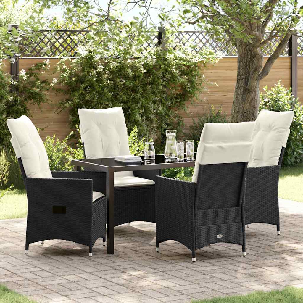 Set da Pranzo per Giardino con cuscino 5 pcs Nero Poly Rattan - homemem39